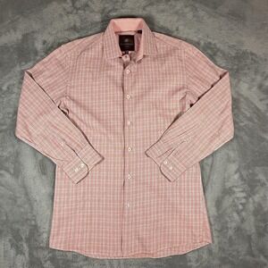Tattersall Dress Shirt Mens Size 16 Orange Check Long Sleeve Button Up